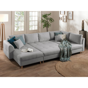 Rune - canapé panoramique - avec pouf d'appoint - 7 places - style scandinave - droit - Gris clair