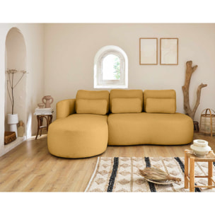 Mahina - canapé d'angle gauche - 4 places - convertible avec coffre - en tissu bouclette - Jaune