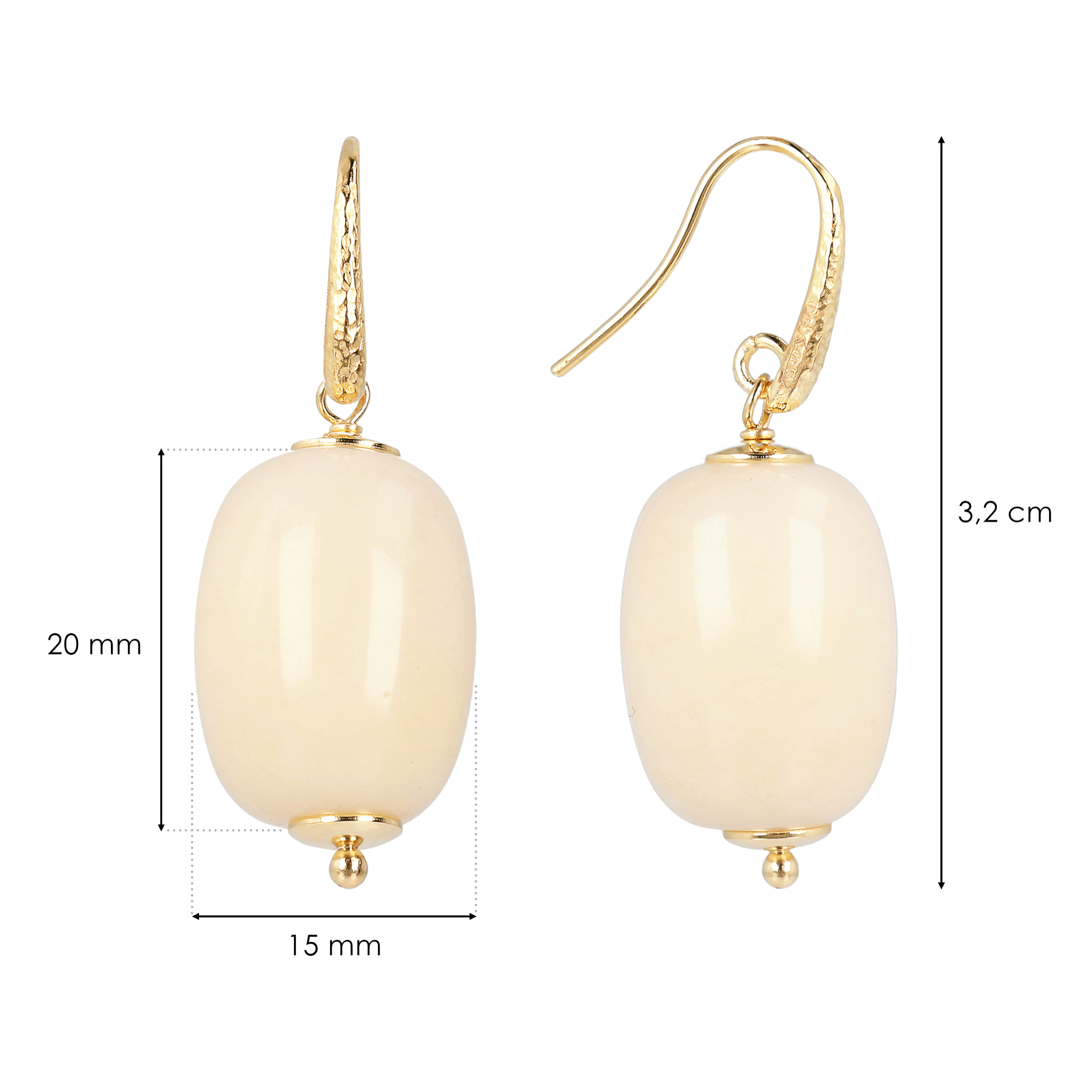 Orecchini Pendenti in Argento 925 Placcati Oro Giallo 18kt con Pietra Naturale Quarzite Crema