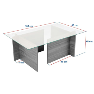 Table basse verre déstructurée – effet bois noir, H. 40 cm SALTA
