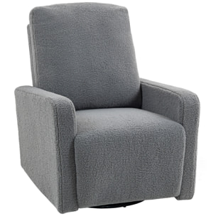 Sillón Relax Reclinable Manual, Sillón Relax de Borreguito con Reposabrazos, Reposapiés, Acolchado Grueso, Función de Balanceo 360°, Butaca Reclinable hasta 135º para Salón, Dormitorio, Gris