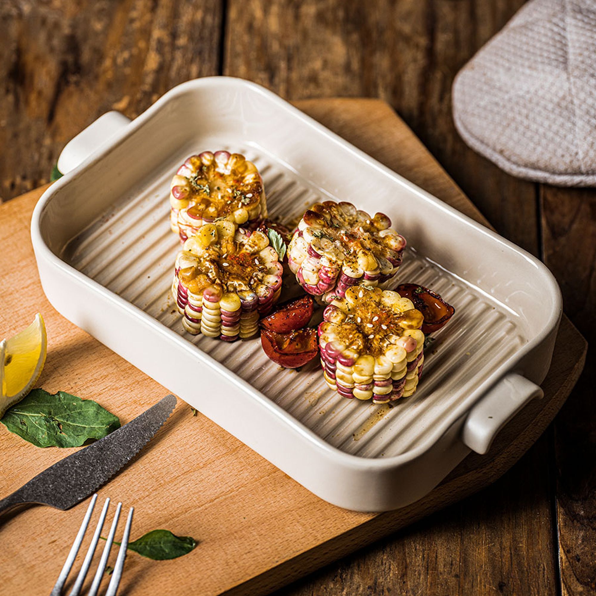 Plat à four grille en grès beige  OCTAVE