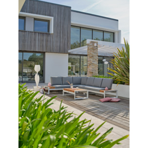 VALENCIA - Salon de jardin d'angle 6 places en teck et aluminium blanc
