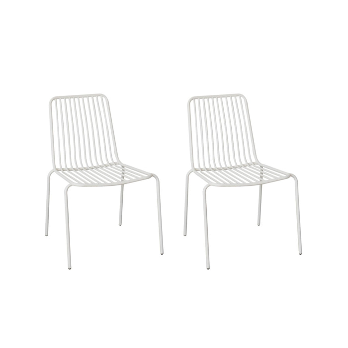 Lot de 2 chaises de jardin en acier blanc . empilables. design linéaire