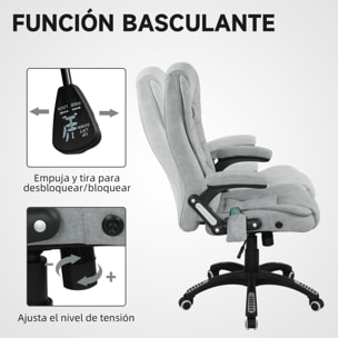 Silla de Oficina con Masaje de 6 Puntos Silla de Escritorio Giratoria con Función Basculante con Calefacción Altura Ajustable Respaldo Reclinable y Mando a Distancia 65x71x110-120 cm Gris