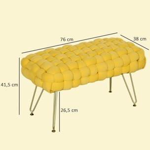 Banco Pie de Cama Tapizado en Terciopelo Banco Otomano Pie de Cama con Patas Doradas y Asiento Acolchado para Dormitorio Entradas Amarillo