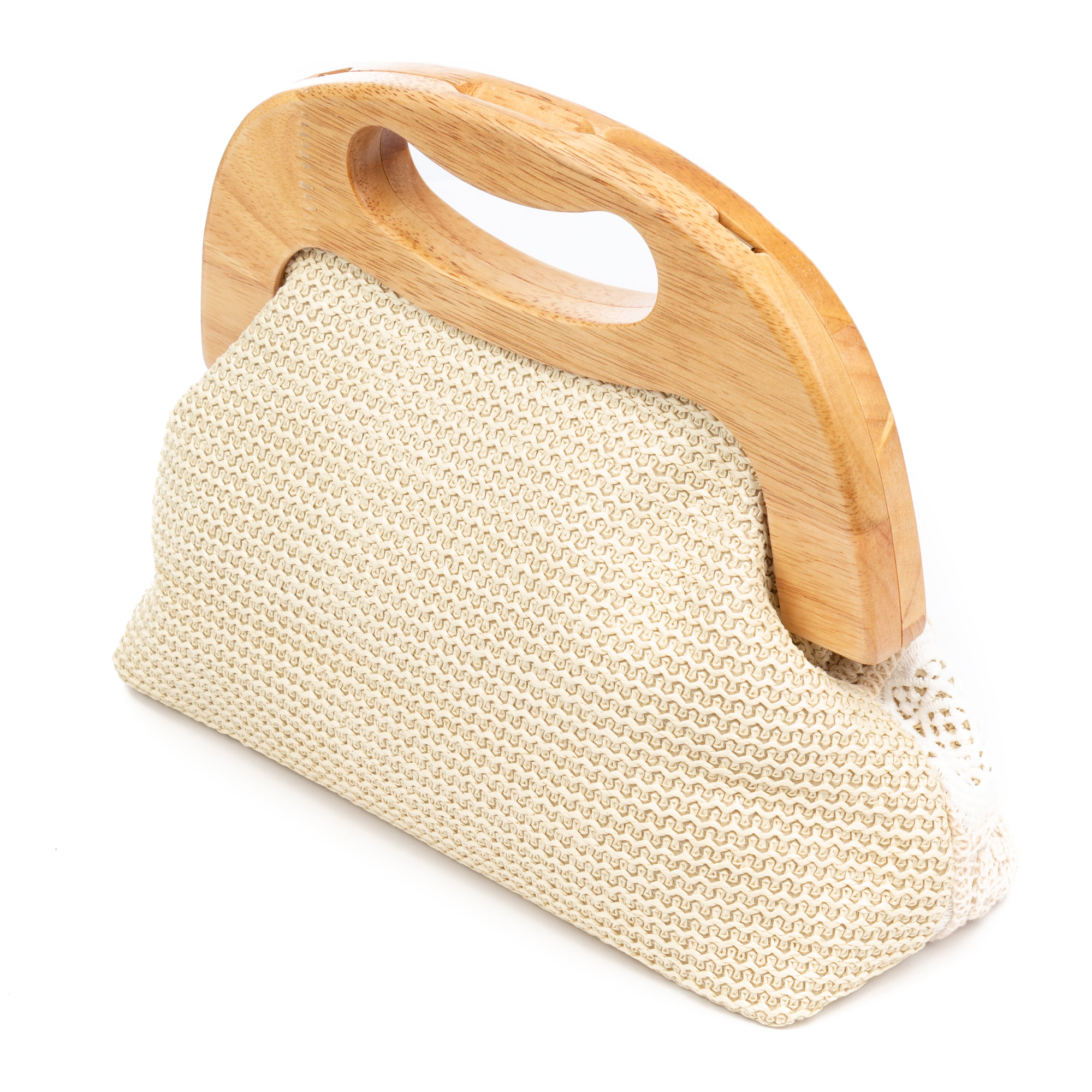 Barbaira Borsa a mano Donna. Realizzata in legno naturale e cotone.