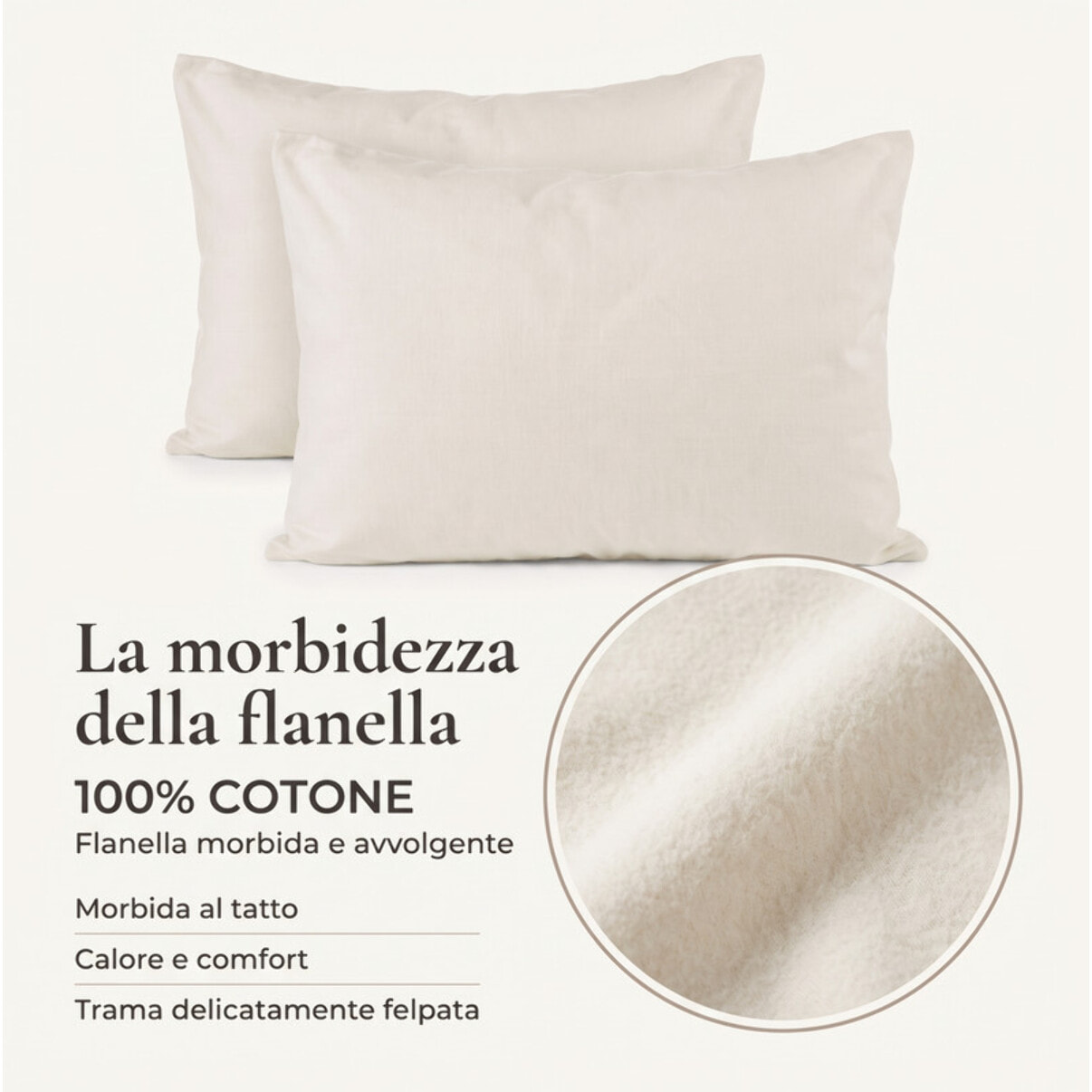 Coppia di federe in flanella 100% cotone - Crema