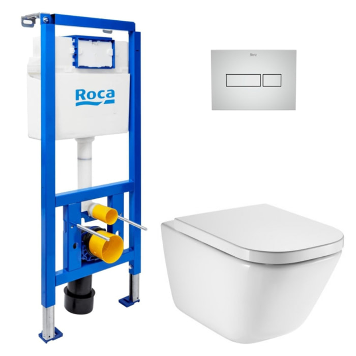 Pack WC bâti-support ECO 2 L Swiss Aqua Technologies + WC suspendu Roca avec abattant SoftClose + plaque chrome (ROROGAWR05-FR)