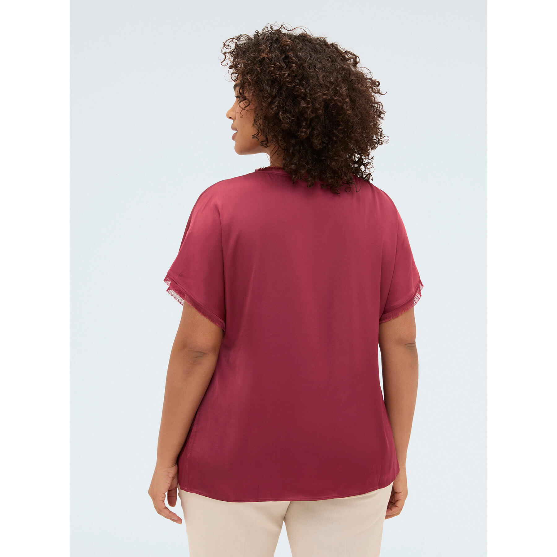 Fiorella Rubino - Top de raso con detalles deshilachados - Rojo