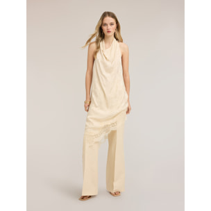 Motivi - Vestido asimétrico de satén con drapeado - Beige