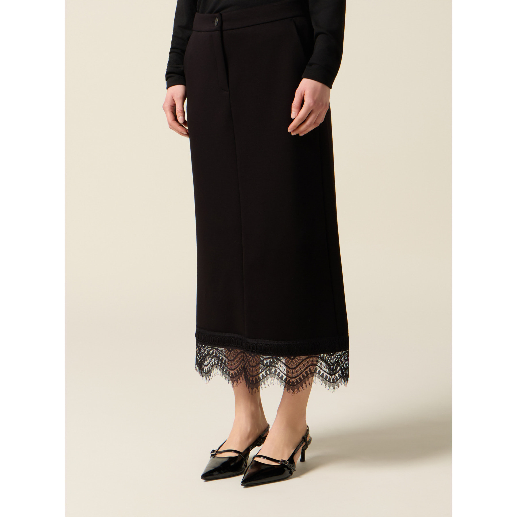 Oltre - Falda tubo en scuba y encaje - Negro