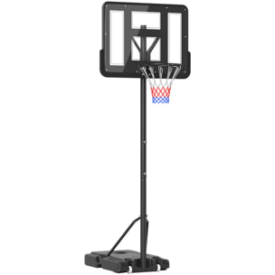 Canasta de Baloncesto de Exterior con Altura Ajustable 220-365 cm Aro de Baloncesto con Soporte Canasta de Baloncesto con Ruedas Base Rellenable Negro