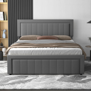 TOPEKA Lit contemporain avec coffre de rangement 140x190cm en velours gris