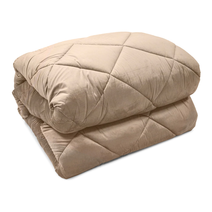 TRAPUNTA INVERNALE MATRIMONIALE IN VELLUTO BEIGE SCURO PRODOTTO ITALIANO