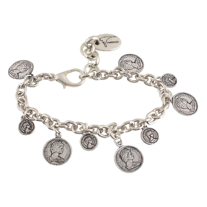 Pulsera cadena monedas charms simple plata