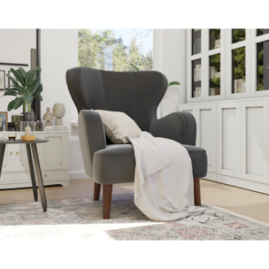 Jaudy - fauteuil - en velours - pieds en bois - Gris