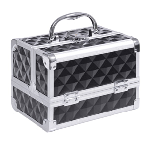 Maletín de Maquillaje Organizador Cosméticos Profesional Estuche de Maquillaje Caja de Belleza Portátil Con Espejo Cerradura Varios Compartimientos 20x15x15cm Aluminio Negro