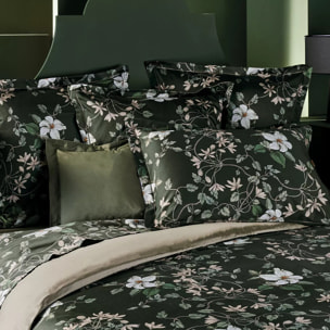 Drap plat satin de coton 115 g/m² imprimé vert Gardenias mousse