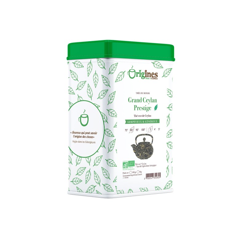Grand Ceylan Prestige - Thé Vert Bio de Ceylan - Boîte Métal 100g