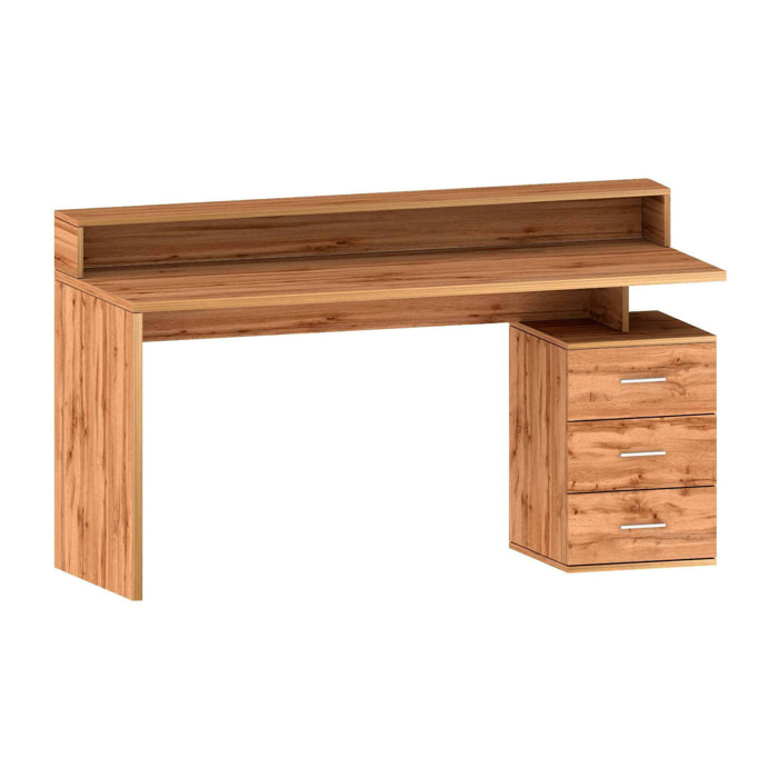 Scrivania Flaminia, Scrittoio con sopralzo, Scrivania ufficio multiuso, Scrivania salvaspazio multi posizione, 160x60h90 cm, Rovere