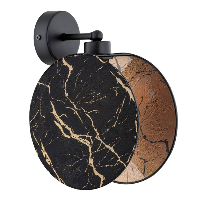 Applique MOTIF in acciaio nero con paralume effetto marmo