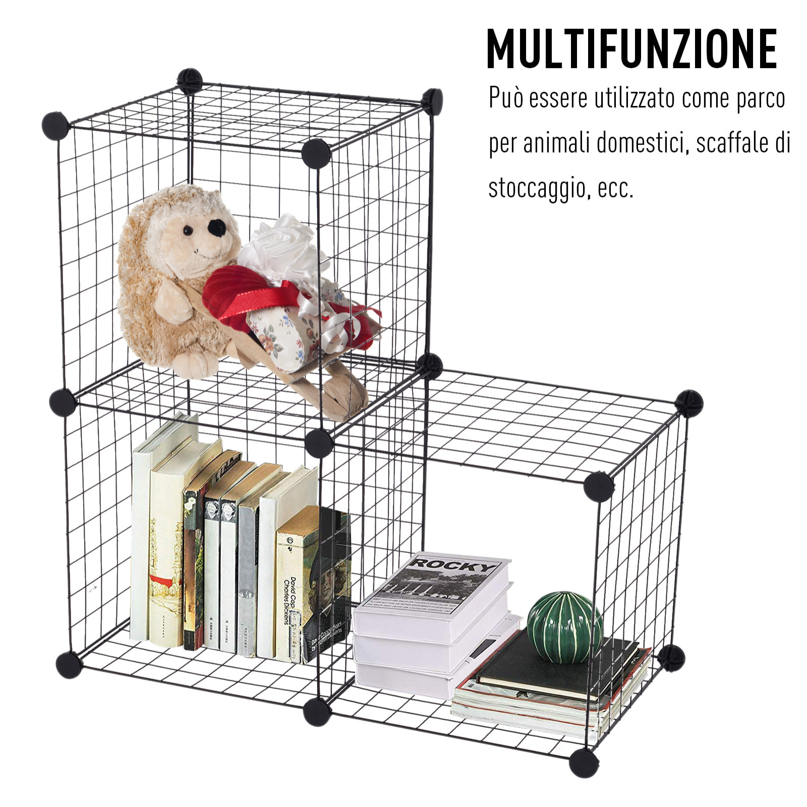 PawHut Recinto Modulare per Animali Domestici Nero 12 Moduli 35x35cm