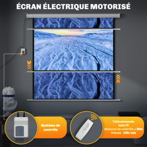 Écran de projection motorisé home-cinéma format 1:1 85 pouces 4K HD avec télécommande blanc noir