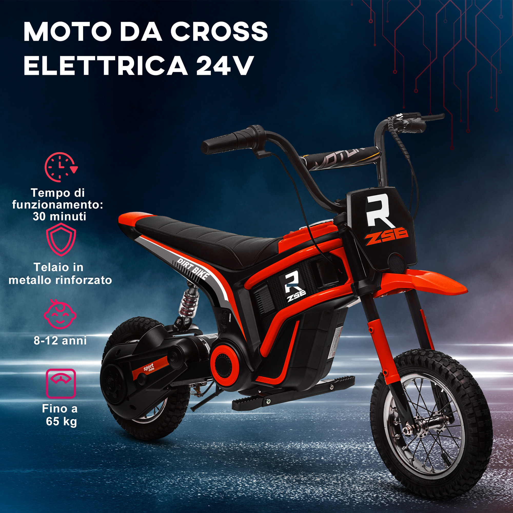 HOMCOM Moto Elettrica per Bambini con Acceleratore Manuale, 2 Velocità 8-16km/h, Età 8-12 Anni, Rosso