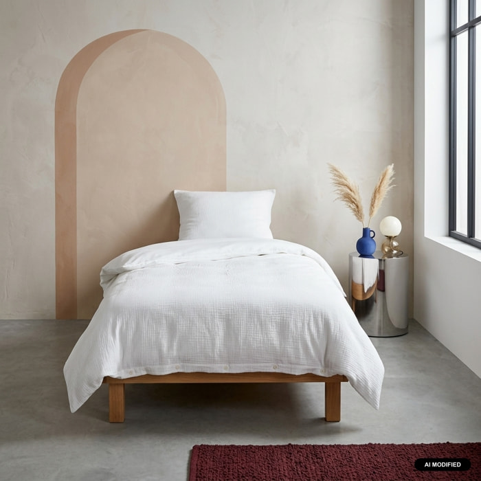 Parure de lit gaze de coton blanc ALIX