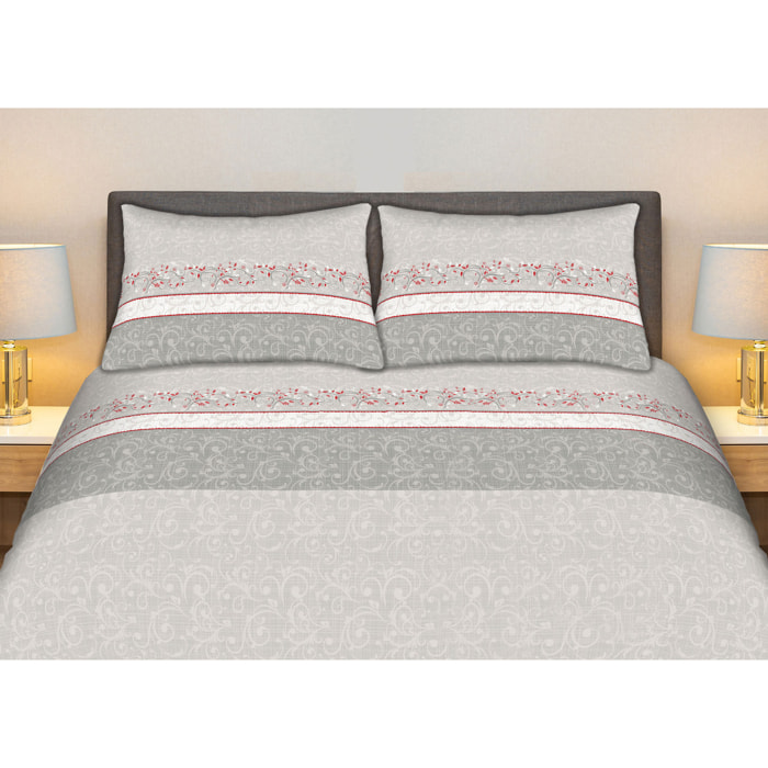 Completo Lenzuola 100% Cotone Effetto Seta Drappo Grigio CN