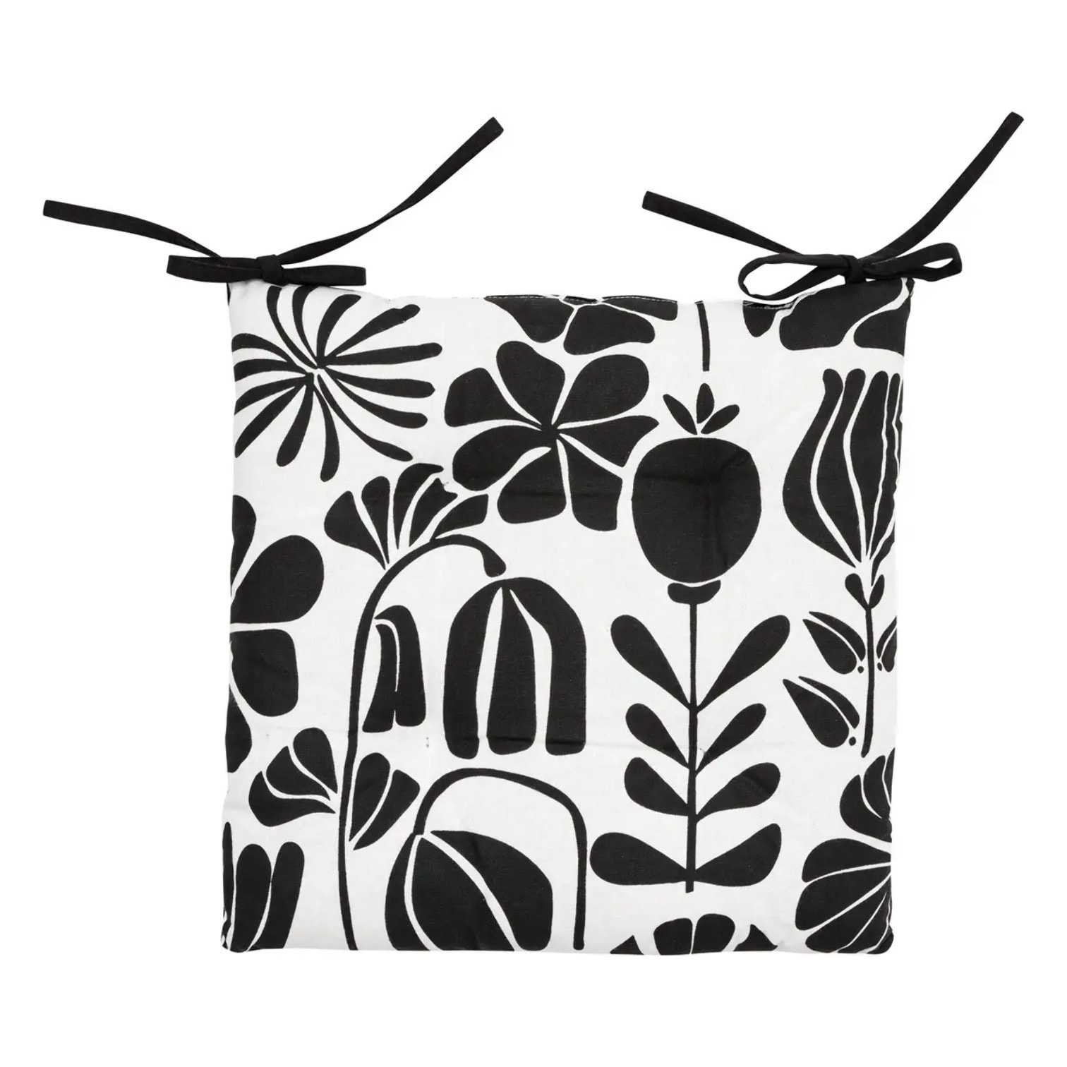 Galette de chaise "Twisted lime" coton noir & blanc 38x38cm