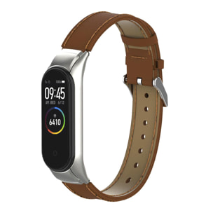 Cinturino in vera pelle con cassa in metallo compatibile con Xiaomi Band M3 e M4