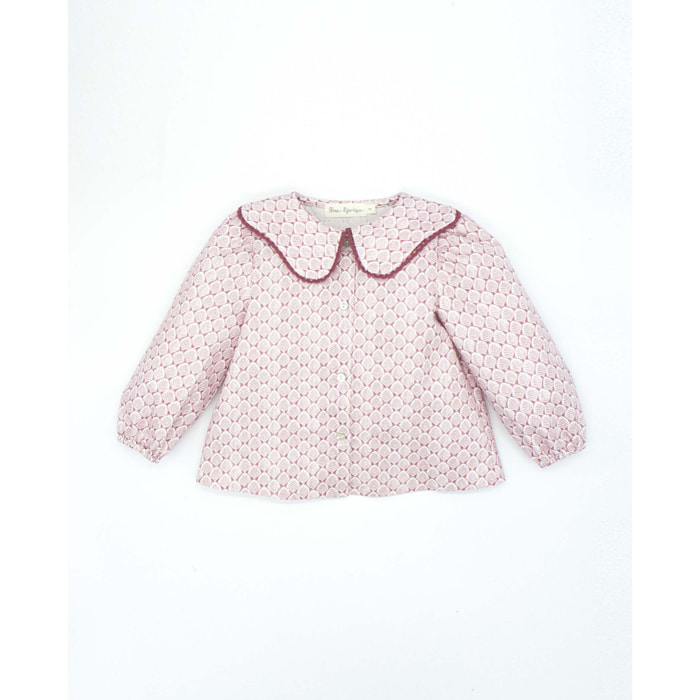 Camisa estampada hojas malva con cuello volante