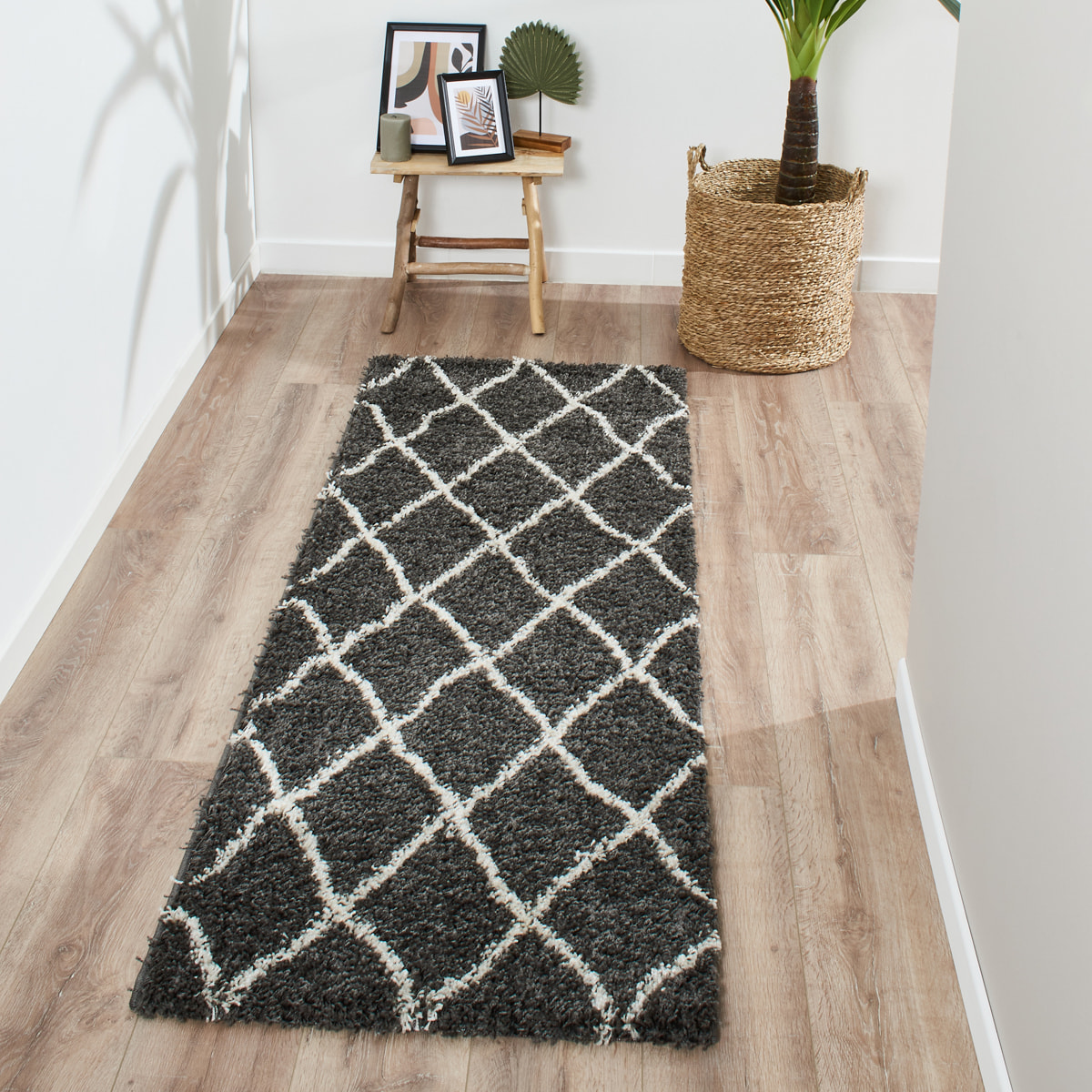 Asma - Tapis shaggy berbère, anthracite et crème