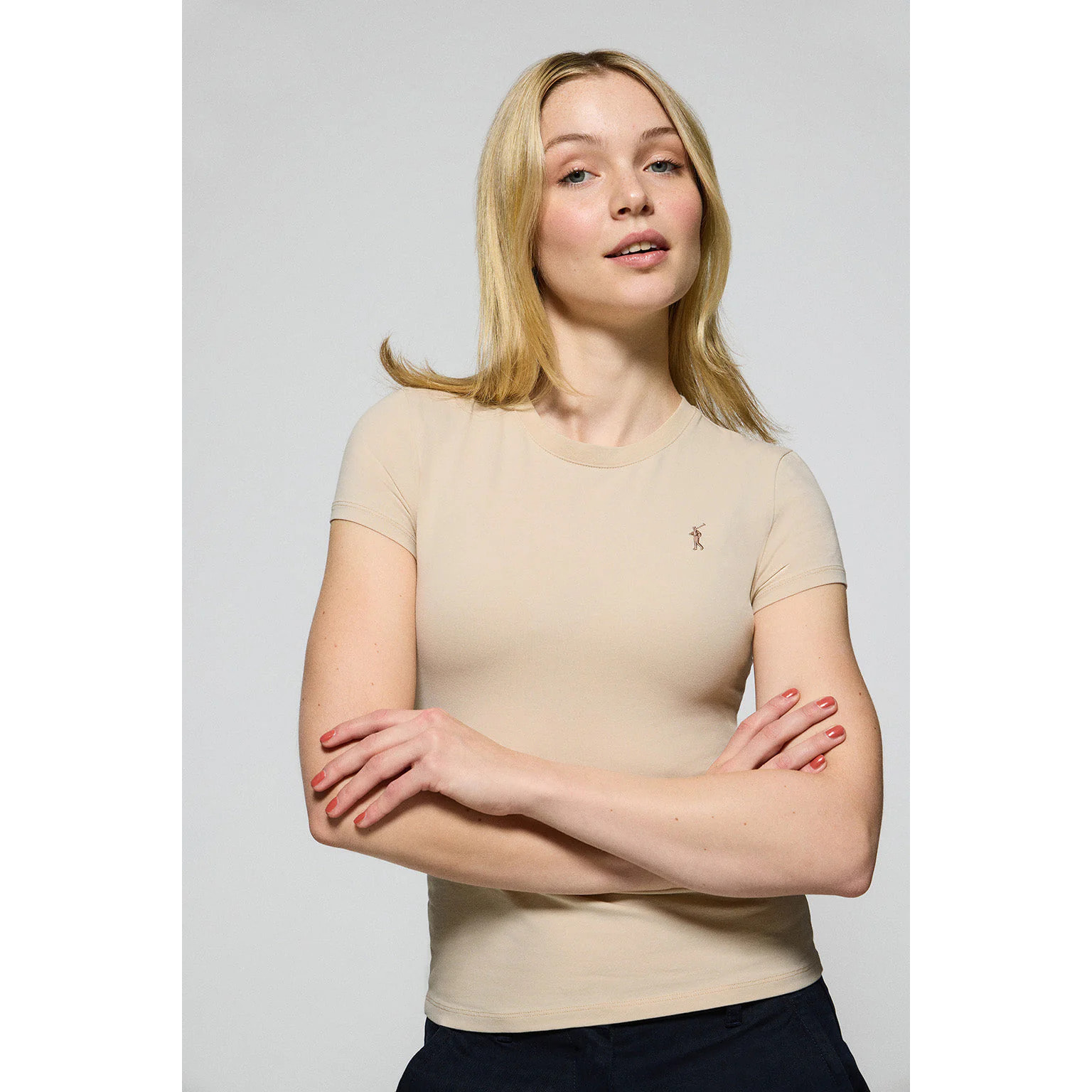 Maglietta beige a maniche corte con logo Rigby Go ricamato