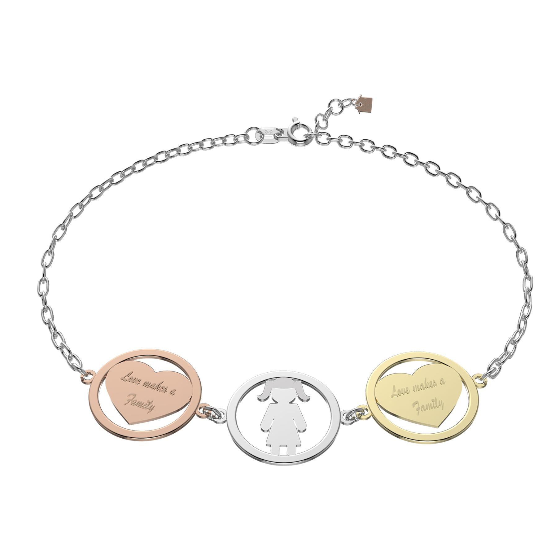 Bracciale Love Makes a Family Cuore-Bimba-Cuore Argento Multicolore