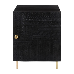 Chevet 1 porte en bois gravé noir et métal doré - Chimane