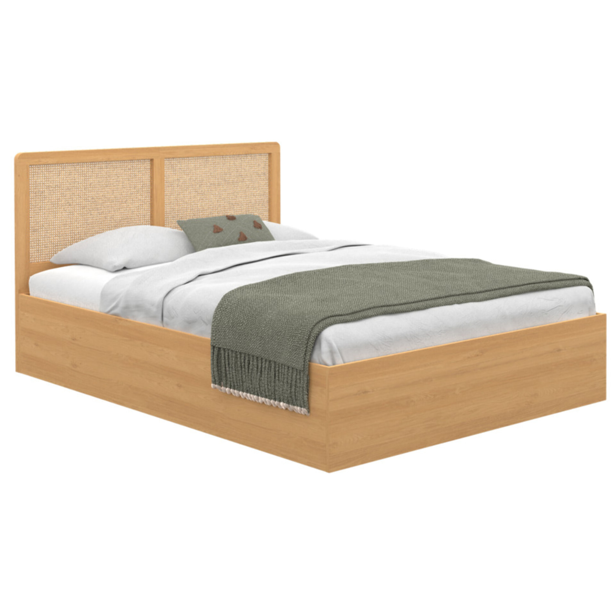 Lit coffre Eve avec sommier et tête de lit en cannage - Bois