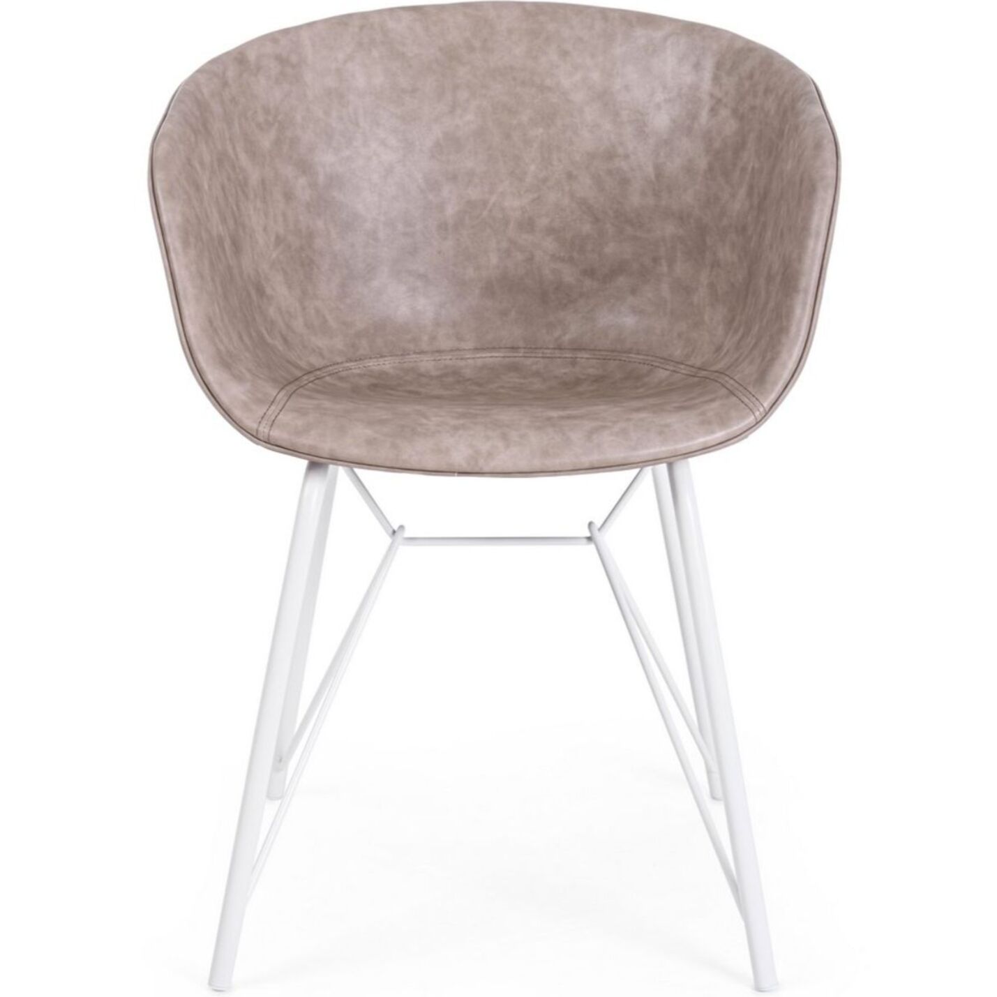 Set di poltroncine WARHOL in similpelle beige e gambe in acciaio bianco, con braccioli