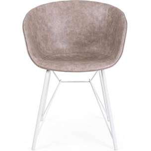 Set di poltroncine WARHOL in similpelle beige e gambe in acciaio bianco, con braccioli