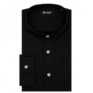 Camicia Uomo Coreano Slim Popeline Stretch Unito Nero