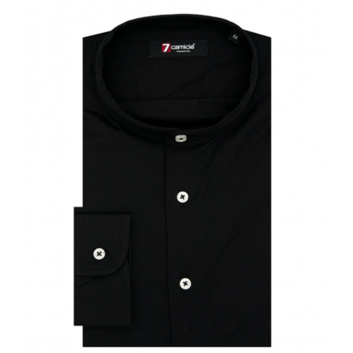 Camicia Uomo Coreano Slim Popeline Stretch Unito Nero
