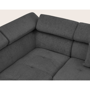Margaux - Canapé d'angle gauche 5 places convertible avec coffre et têtières réglables en velours texturé - Gris