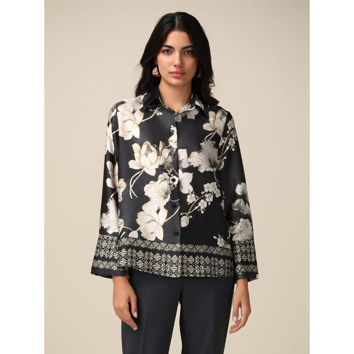 Oltre - Camisa de raso floreada - Negro