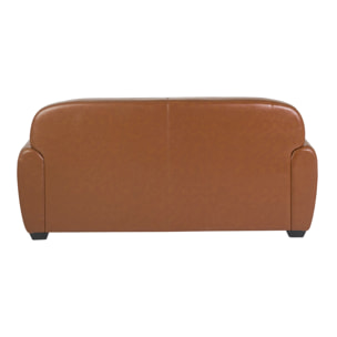 Canapé convertible vintage 3 places cuir marron et bois noir avec matelas 9 cm CLUB