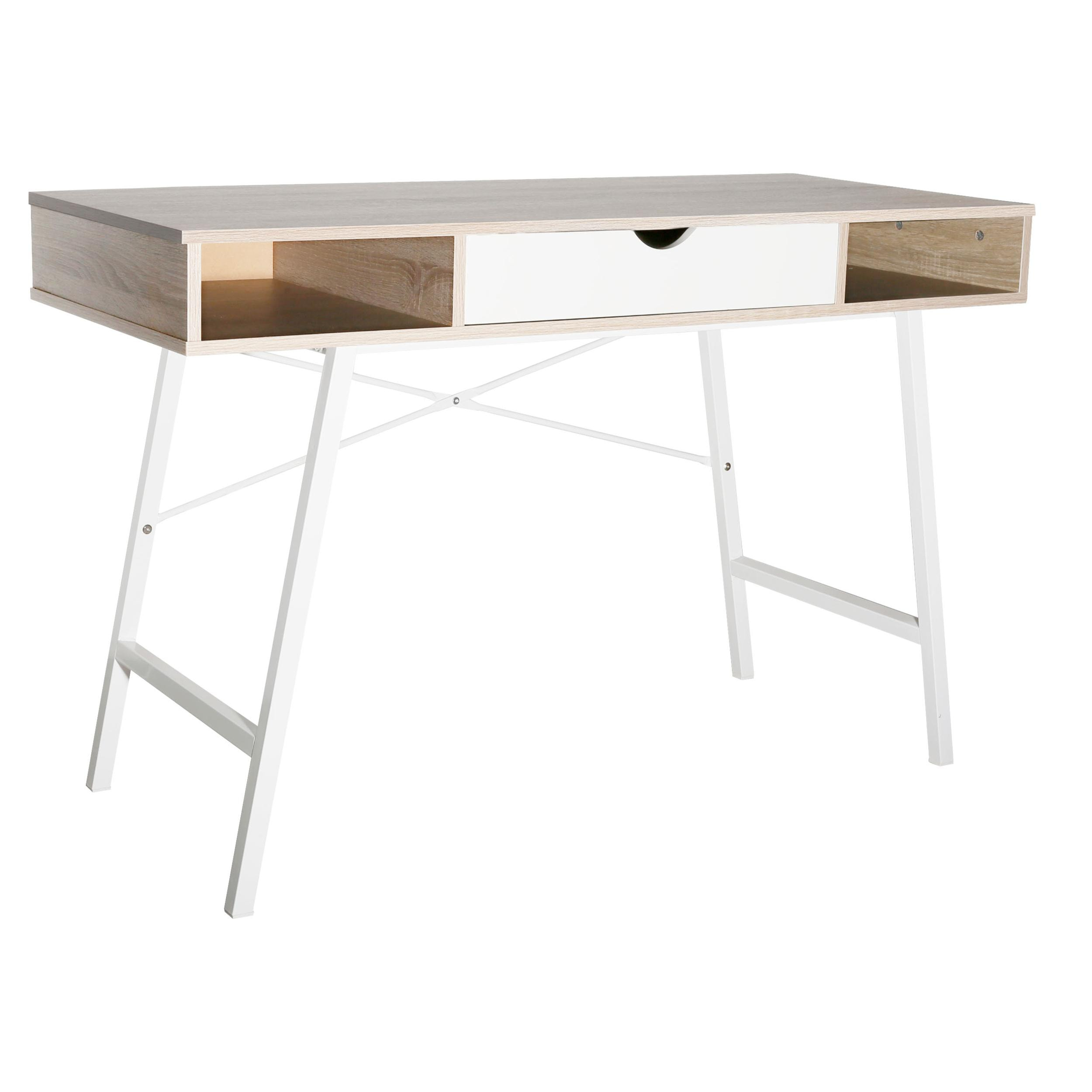 Gisele - scrivania in legno e metallo con cassetto + 2 vani - 120x48x76 cm