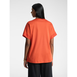 Elena Mirò - T-shirt in lino e cotone scollo a V - Arancione