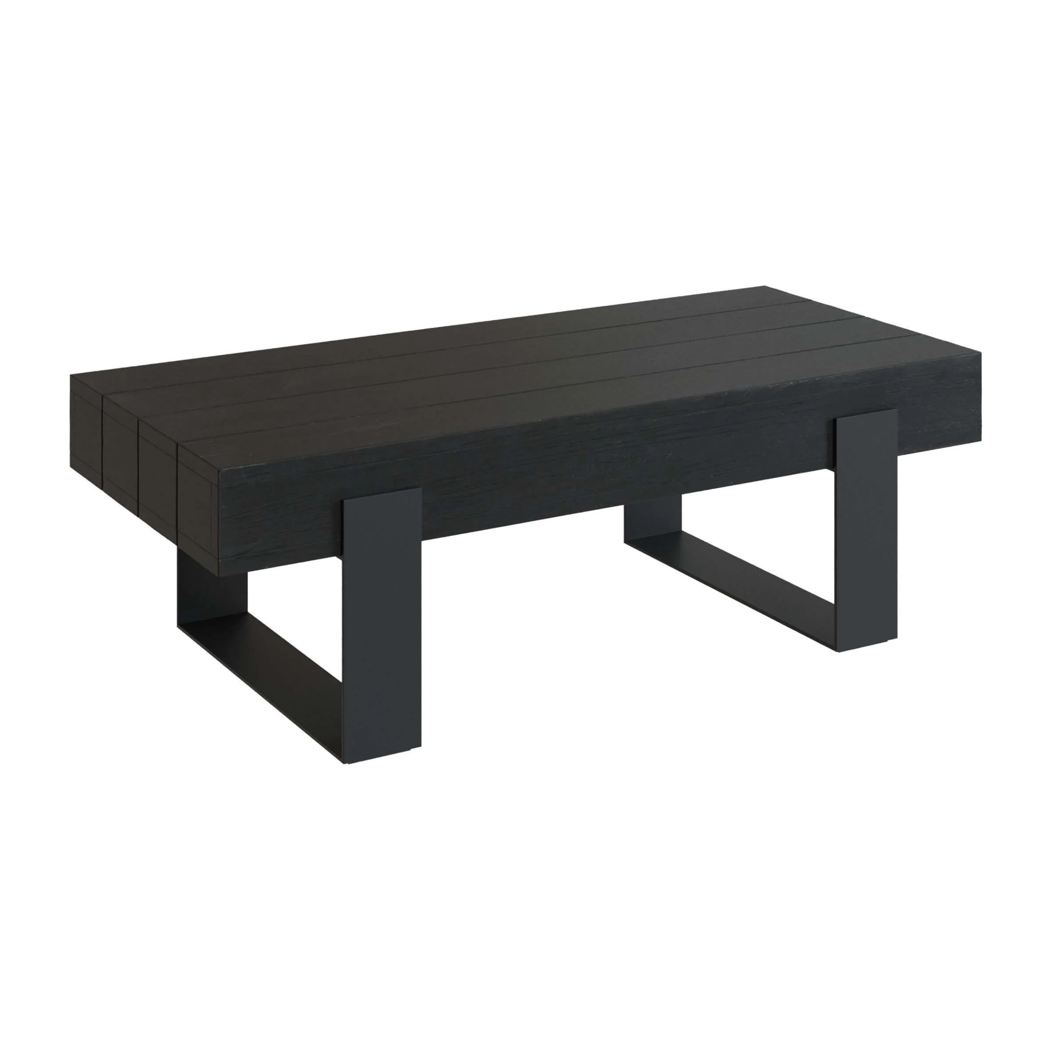 Table basse noire en bois de teck recyclé et pieds en métal - Lya