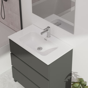 Ensemble De Salle De Bain Wink | 90 Cm Gris Mat | 3 Tiroirs | Vasque Ceramique | N'Inclut Pas Miroir | Mueble Montado | Alday